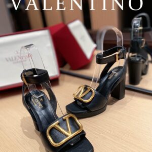 Valentino Garavani Strap Heeled Sandals With V Logo Signature Embellishment Black For Women