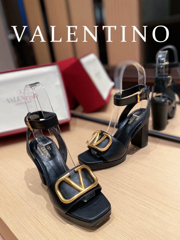 Valentino Garavani Strap Heeled Sandals With V Logo Signature Embellishment Black For Women