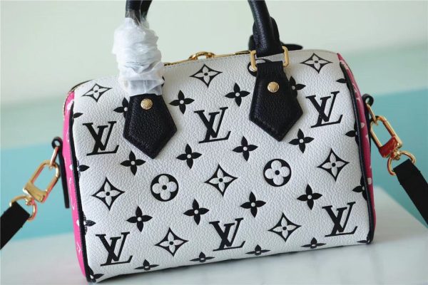 LV Speedy Bandouliere 20 Monogram Empreinte Black / White / Pink For Women, Shoulder And Crossbody Bags 20.5cm/8.1in LV M46088