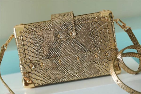 LV Petite Malle High Shiny Alligator By Nicolas Ghesquiere Gold For Women, Shoulder And Crossbody Bags 7.9in/20cm LV