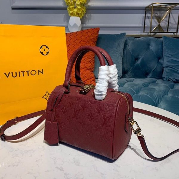 LV Speedy Bandouliere 20 Monogram Empreinte Burgundy For Women, Shoulder And Crossbody Bags 7.8in/20cm LV