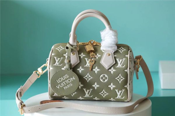 LV Speedy Bandouliere 20 PM Monogram Empreinte Khaki Green / Beige / CreamFor Women, Shoulder And Crossbody Bags 20.5cm/8.1in LV M46118