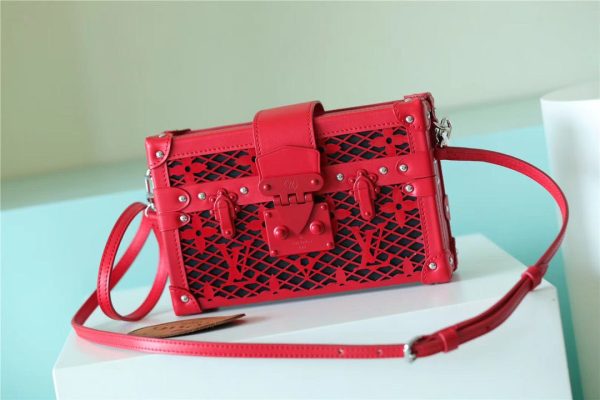 LV Petite Malle Monogram Red For Women, Women’s Handbags, Shoulder And Crossbody Bags 7.9in/20cm LV