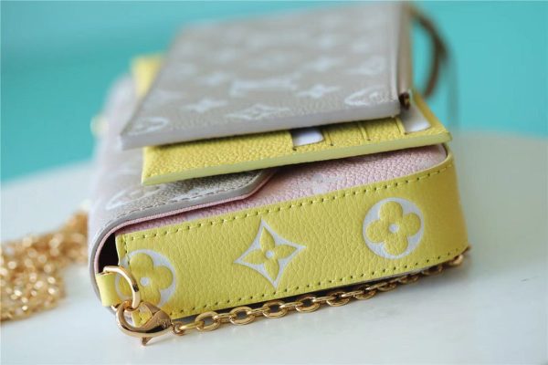 LV Pochette Felicie Monogram Empreinte Pink/ Beige/ Yellow For Women, Shoulder And Crossbody Bags 21cm/8.3in LV M81359