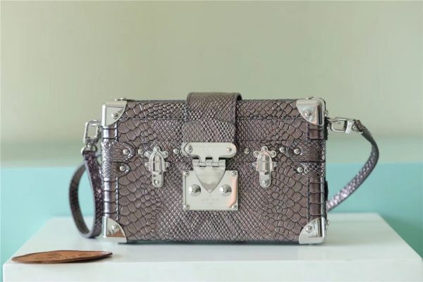 LV Petite Malle High Shiny Alligator By Nicolas Ghesquiere Silver For Women, Shoulder And Crossbody Bags 7.9in/20cm LV