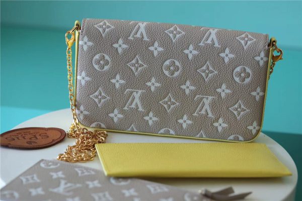 LV Pochette Felicie Monogram Empreinte Pink/ Beige/ Yellow For Women, Shoulder And Crossbody Bags 21cm/8.3in LV M81359