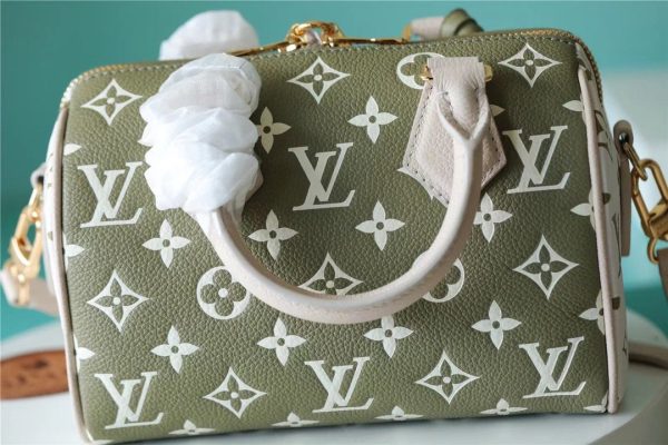 LV Speedy Bandouliere 20 PM Monogram Empreinte Khaki Green / Beige / CreamFor Women, Shoulder And Crossbody Bags 20.5cm/8.1in LV M46118