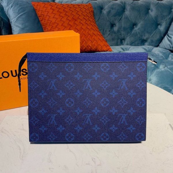 LV Pochette Voyage MM Monogram Eclipse Canvas Pacific Blue For Men, Bags, Travel Bags 10.6in/27cm LV M30423