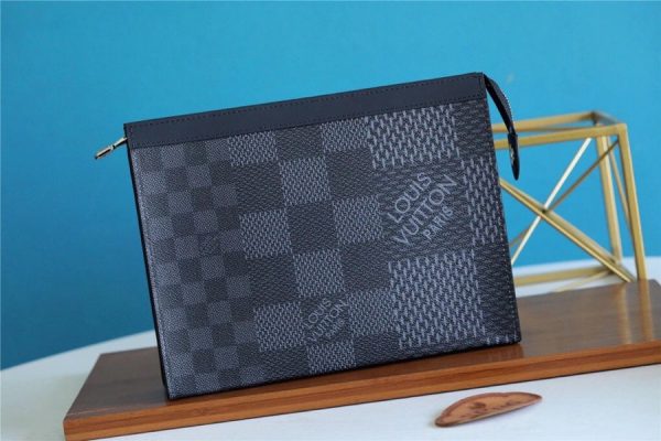 LV Pochette Voyage MM Damier Graphite 3D Canvas Grey For Men, Travel Accessories 27cm LV N60444