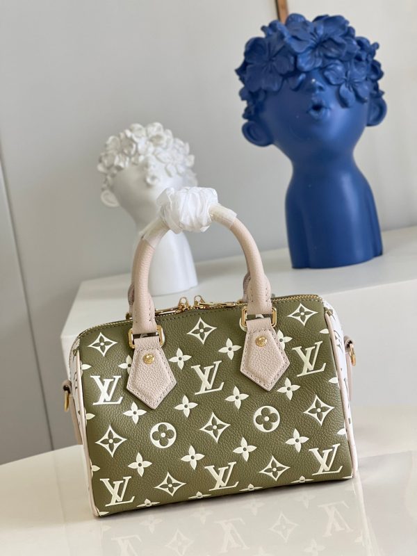 LV Speedy Bandoulière 20 Monogram Empreinte Khaki Green/Beige/Cream For Women, WoHandbags 8.1in/21cm LV M46118