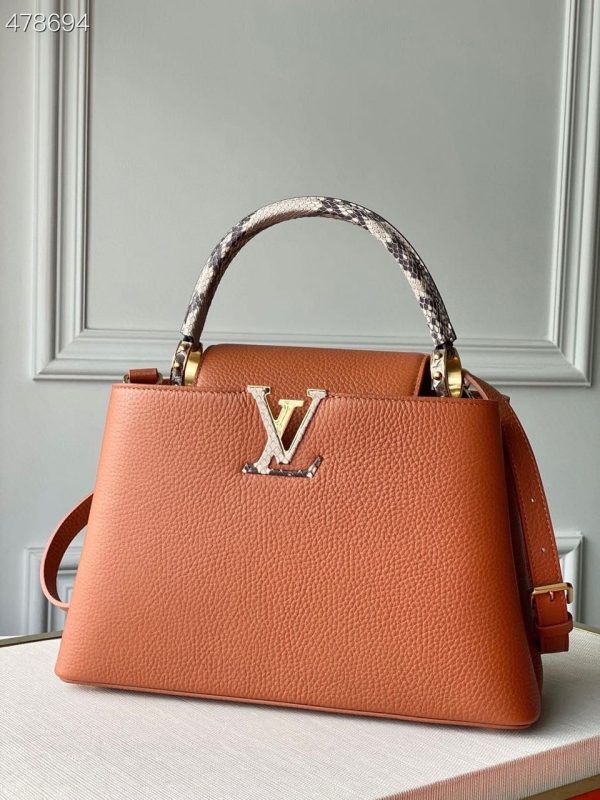 LV Woven Capucines Python Handle Bag 31cm Taurillon Leather Spring/Summer 2021 Collection N98388, Cognac