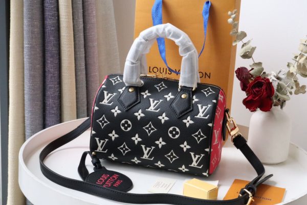 LV Speedy Bandoulière 20 Monogram Empreinte Black/White/Pink For Women, WoHandbags 8.1in/21cm LV M46088