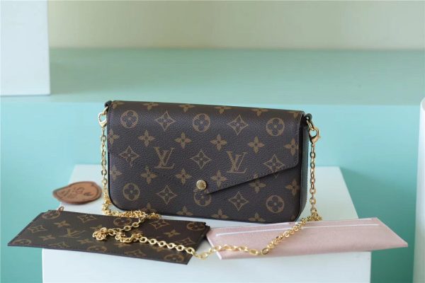 LV Pochette Felicie Monogram Canvas Fuchsia Pink For Women, Shoulder And Crossbody Bags 21cm/8.3in LV M61276