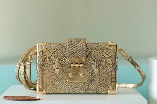 LV Petite Malle High Shiny Alligator By Nicolas Ghesquiere Gold For Women, Shoulder And Crossbody Bags 7.9in/20cm LV