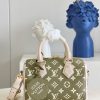 LV Speedy Bandoulière 20 Monogram Empreinte Khaki Green/Beige/Cream For Women, WoHandbags 8.1in/21cm LV M46118