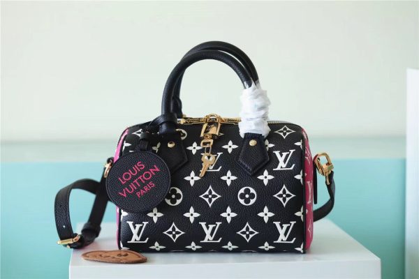 LV Speedy Bandouliere 20 Monogram Empreinte Black / White / Pink For Women, Shoulder And Crossbody Bags 20.5cm/8.1in LV M46088