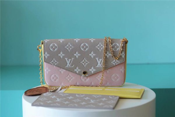 LV Pochette Felicie Monogram Empreinte Pink/ Beige/ Yellow For Women, Shoulder And Crossbody Bags 21cm/8.3in LV M81359