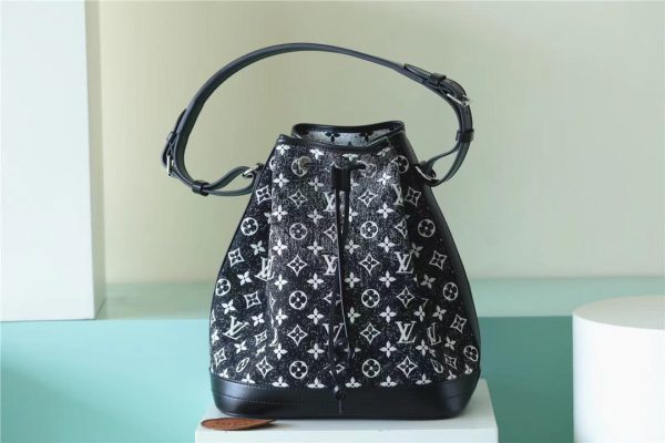 LV Petit Noe Monogram Jacquard Denim Black For Women, Shoulder And Crossbody Bags 11.2in/28.5cm LV