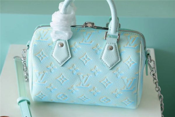 LV Speedy Bandouliere 20 Monogram Empreinte Vert D’eau Green For Women, Shoulder And Crossbody Bags 20.5cm/8.1in LV M46092