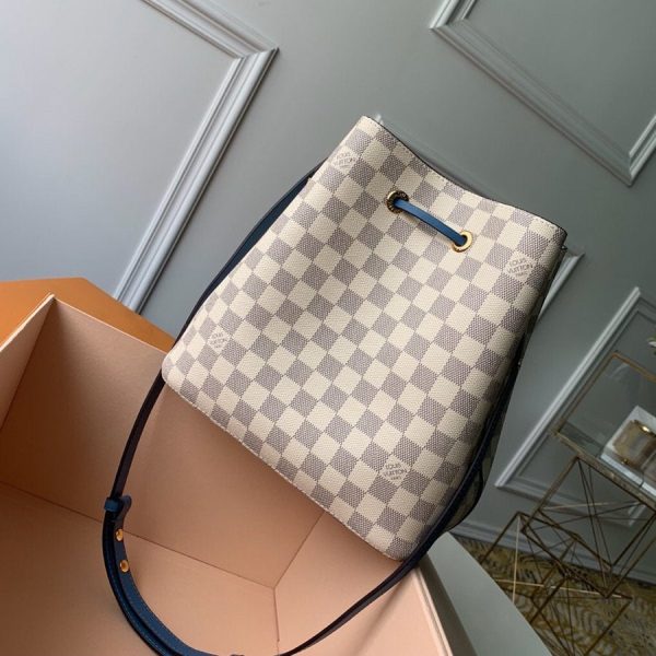 LV NeoNoe MM Bucket Bag Damier Azur Canvas Bleuet Blue For Women, Shoulder And Crossbody Bags 10.2in/26cm LV N40153