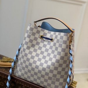 LV NeoNoe Bucket Bag MM Damier Azur Canvas 10.2in/26cm Blue For Women LV N50042