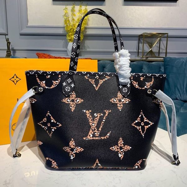 LV Neverfull MM Tote Bag Monogram Jungle Canvas Black For Women, Shoulder Bags 12.2in/31cm LV M44676