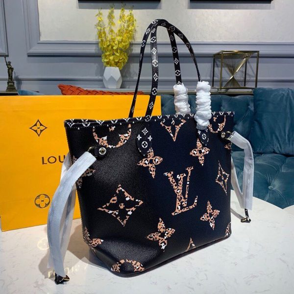 LV Neverfull MM Tote Bag Monogram Jungle Canvas Black For Women, Shoulder Bags 12.2in/31cm LV M44676