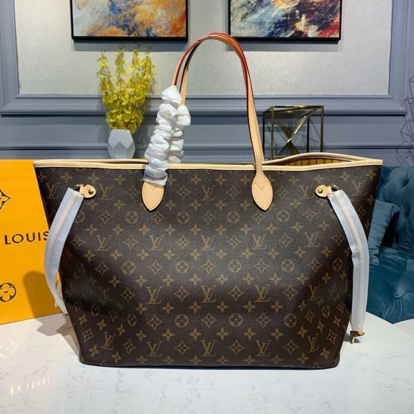 LV Neverfull GM Tote Bag Monogram Canvas Yellow For Women, Women’s Handbags, Shoulder Bags 15.7in/39cm LV M40992