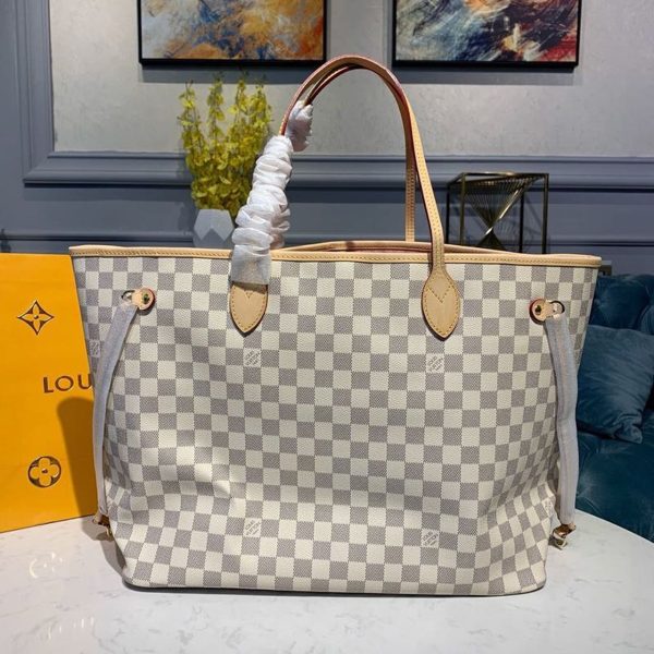 LV Neverfull GM Tote Bag Damier Azur Canvas Rose Ballerine Pink For Women, Shoulder Bags 15.4in/39cm LV N41604