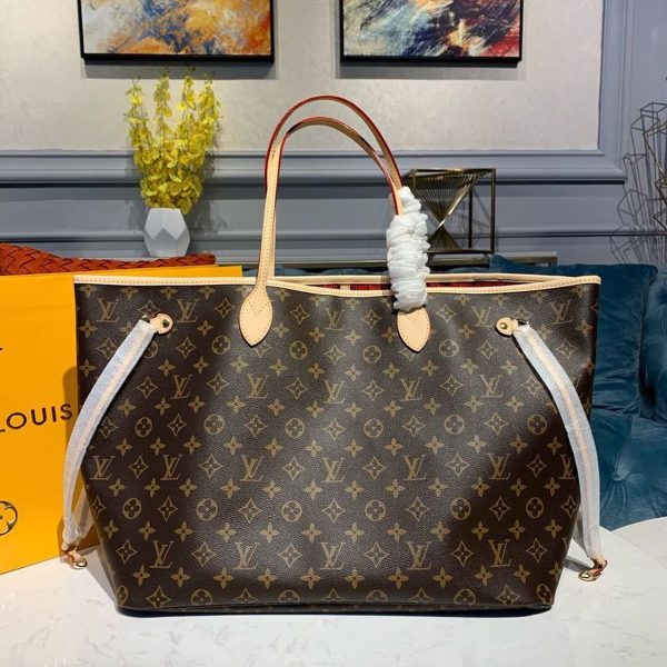 LV Neverfull GM Tote Bag Monogram Canvas Red For Women, Women’s Handbags, Shoulder Bags 15.7in/40cm LV M41181