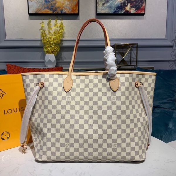 LV Neverfull GM Tote Bag Damier Azur Canvas Beige For Women, Shoulder Bags 15.4in/39cm LV N41360