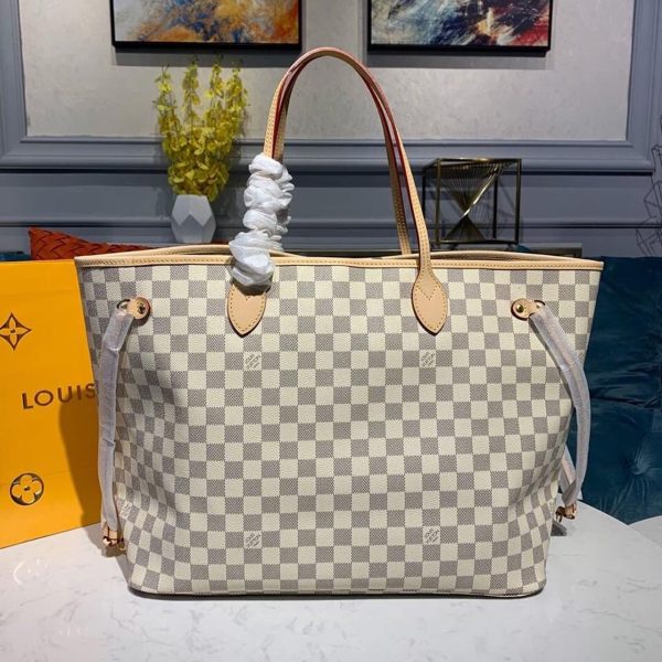 LV Neverfull GM Tote Bag Damier Azur Canvas Beige For Women, Shoulder Bags 15.4in/39cm LV N41360