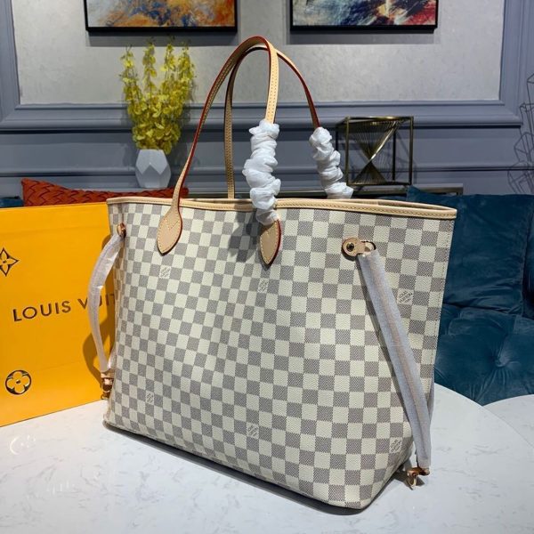 LV Neverfull GM Tote Bag Damier Azur Canvas Beige For Women, Shoulder Bags 15.4in/39cm LV N41360