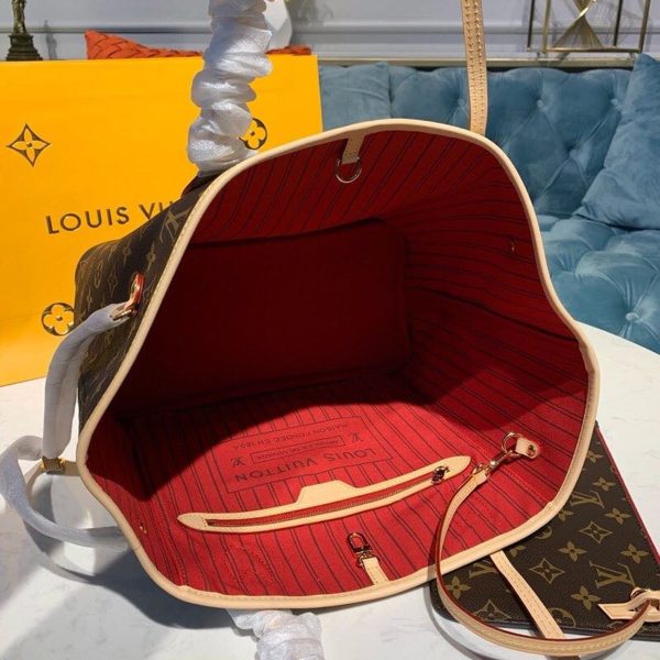 LV Neverfull MM Tote Bag Monogram Canvas Cerise Red For Women, Shoulder Bags 12.2in/31cm LV M41177