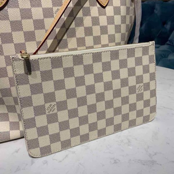 LV Neverfull MM Tote Bag Damier Azur Canvas For Women, Women’s Handbags, Shoulder Bags 12.2in/31cm LV N41361