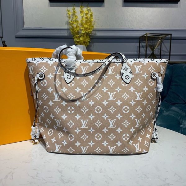 LV Neverfull MM Tote Bag Monogram Canvas Khaki/Beige For Women, Shoulder Bags 12.2in/31cm LV M44568