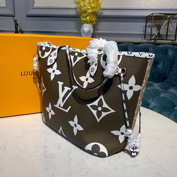 LV Neverfull MM Tote Bag Monogram Canvas Khaki/Beige For Women, Shoulder Bags 12.2in/31cm LV M44568