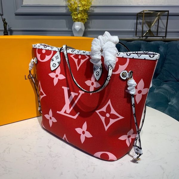 LV Neverfull MM Tote Bag Monogram Canvas Red/Pink For Women, Shoulder Bags 12.2in/31cm LV M44567