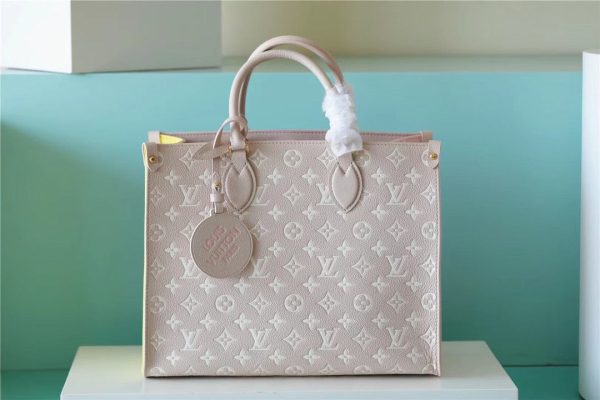 LV Onthego MM Monogram Empreinte Beige/ Pink/ Yellow For Women, Shoulder And Crossbody Bags 35cm/13.8in LV M46128