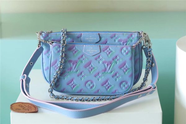 LV Multi Pochette Accessoires Monogram Empreinte Blue For Women, Women’s Handbags 9.4in/24cm LV