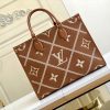 LV Onthego MM Tote Bag Monogram Empreinte Arizona Brown For Women, Women Handbags, Shoulder Bags And Crossbody Bags 13.8in/35cm LV M46015