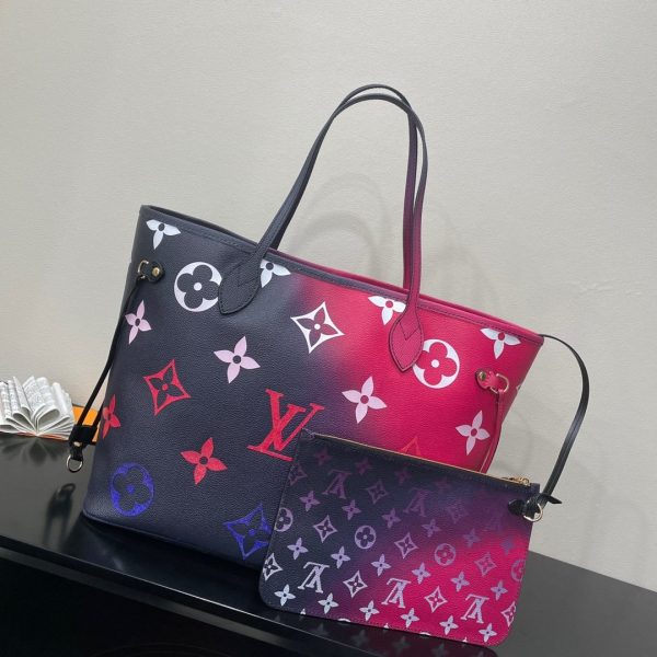 LV Neverfull MM Tote Bag Monogram Canvas Midnight Fuchsia For Women, Shoulder Bags 12.2in/31cm LV M20511