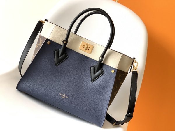 LV On My Side MM Tote Bag Monogram Canvas Navy Blue For Women, Shoulder Bags 12in/31cm LV M55933