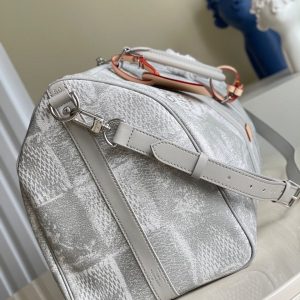 LV Keepall Bandouliere 50 Damier Salt Canvas Stone Gray For Men, Bags 19.7in/50cm LV N50069