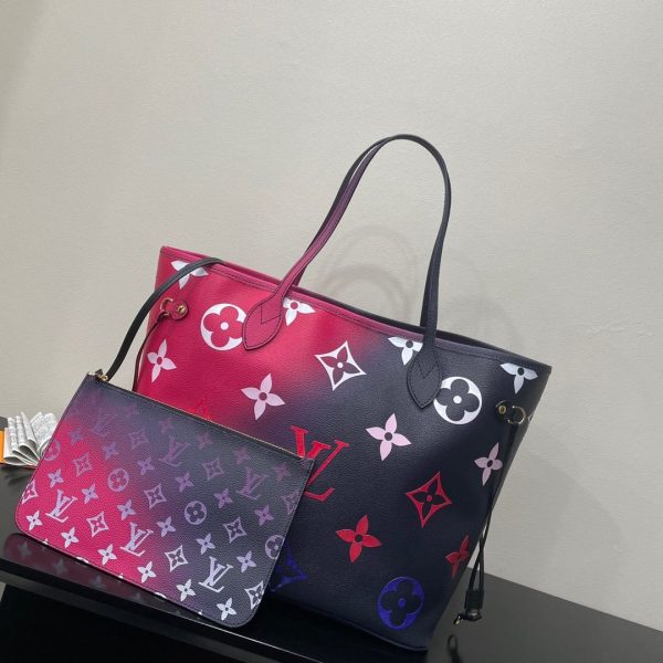 LV Neverfull MM Tote Bag Monogram Canvas Midnight Fuchsia For Women, Shoulder Bags 12.2in/31cm LV M20511