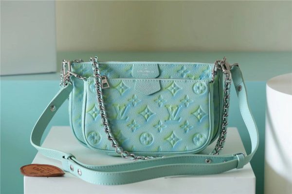 LV Multi Pochette Accessoires Monogram Empreinte Vert D’eau Green For Women, Women’s Handbags 9.4in/24cm LV M46180