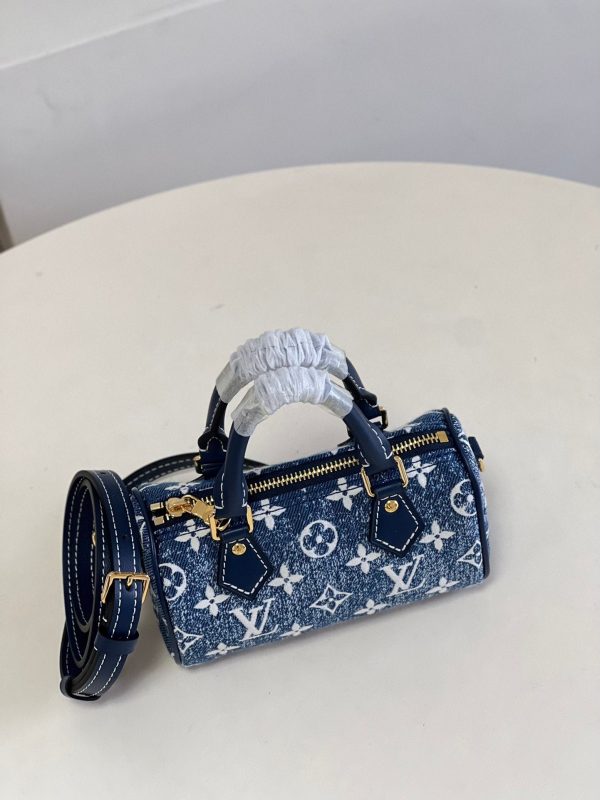 LV Nano Speedy Monogram Jacquard Denim Blue For Women, WoBags 6.3in/16cm LV M81168