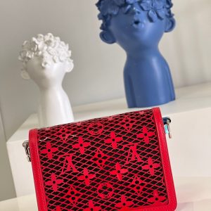 LV Limited Dauphine MM Bags By Nicolas Ghesquière With Monogram Lace Red For Women 25cm LV