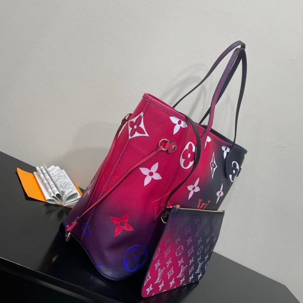 LV Neverfull MM Tote Bag Monogram Canvas Midnight Fuchsia For Women, Shoulder Bags 12.2in/31cm LV M20511