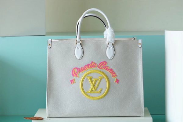 LV Onthego GM Monogram Giant And Raffia White/ Yellow For Women, Shoulder And Crossbody Bags 41cm/16.1in LV M20815